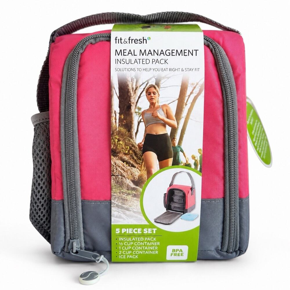 Fit & Fresh Meal Management Insulated Lunch Bag 5 Piece Set Containers Ice Pack